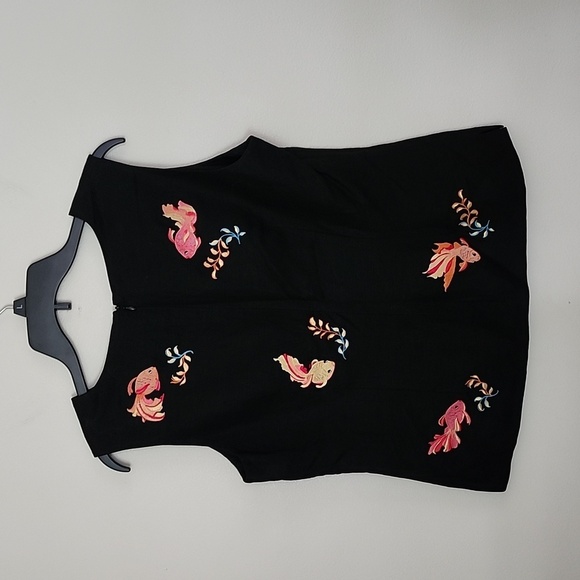 Vintage Annie Alexander Linen Embroidered Fish zip back sleeveless tank top 10. - Picture 7 of 9